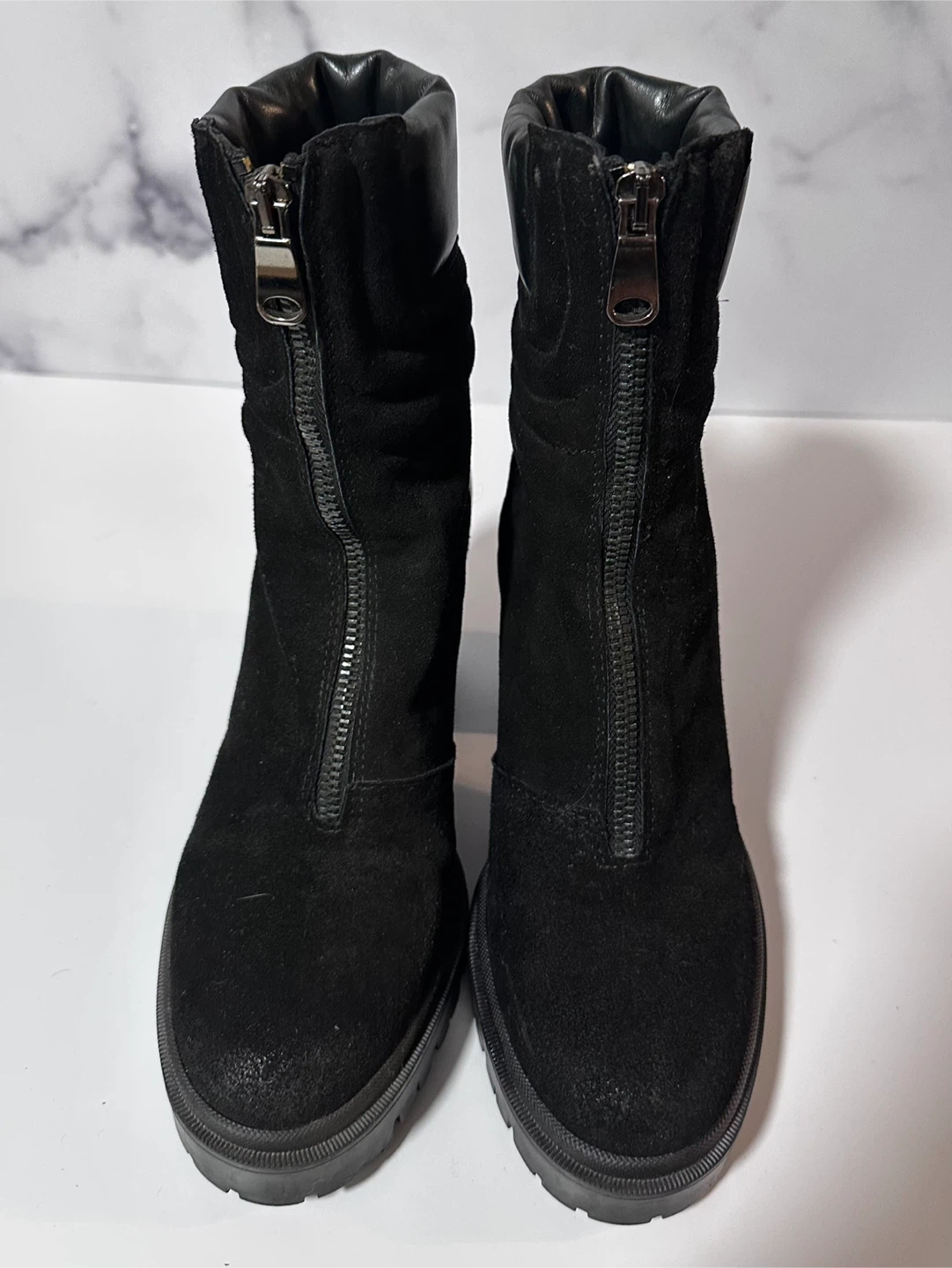 Black Suede Zipper Ankle Boots Size 8