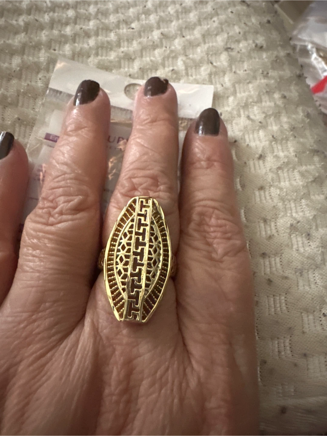 14k Gold laminated Oval Filigree Statement Ring
