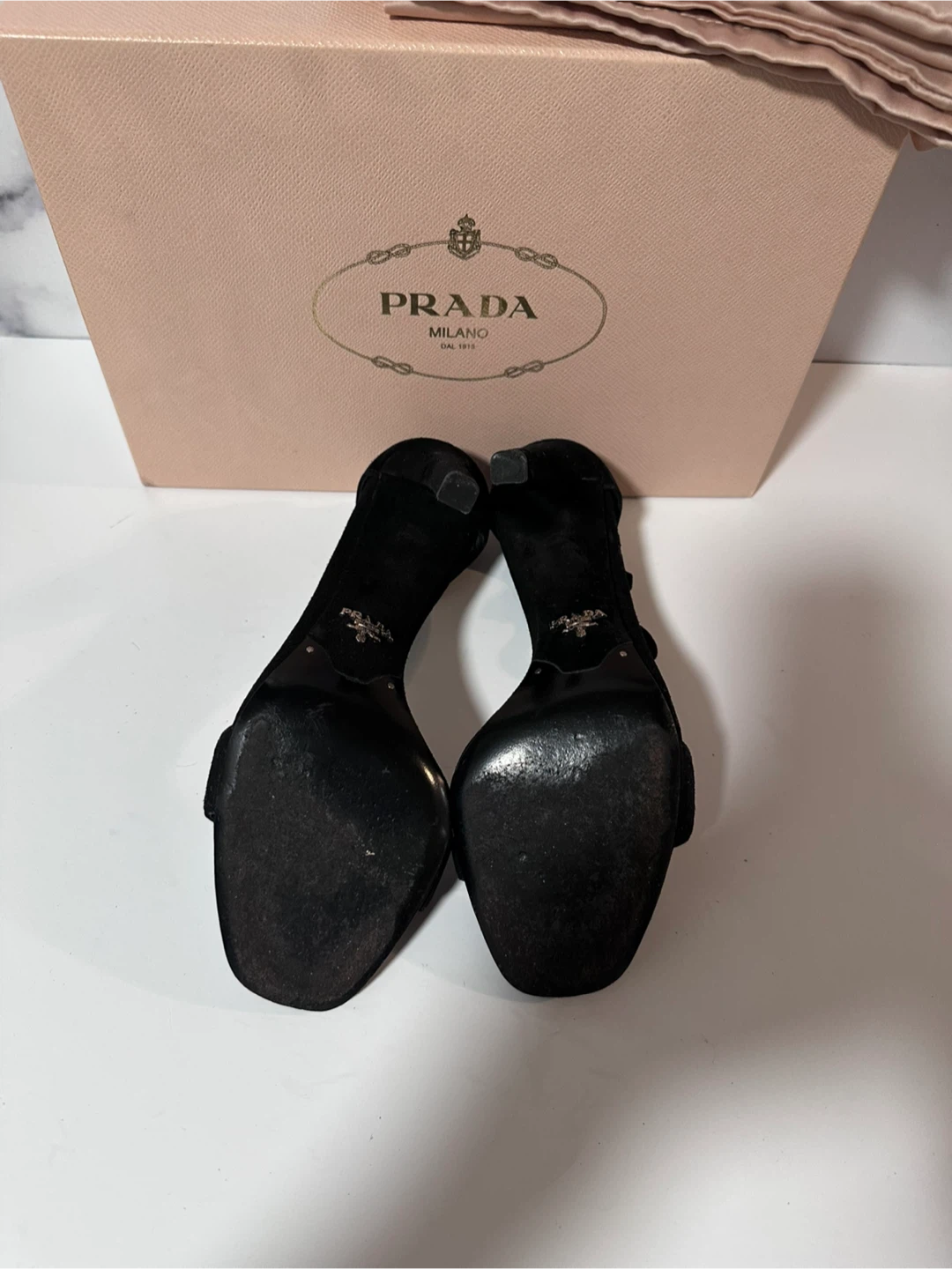 Prada Black Suede Ankle Strap Stiletto Heels - photo 2
