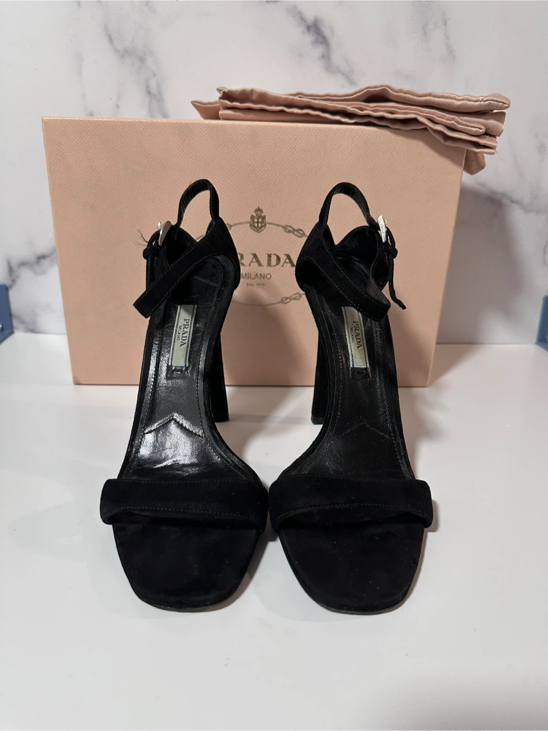 Prada Black Suede Ankle Strap Stiletto Heels - photo 5