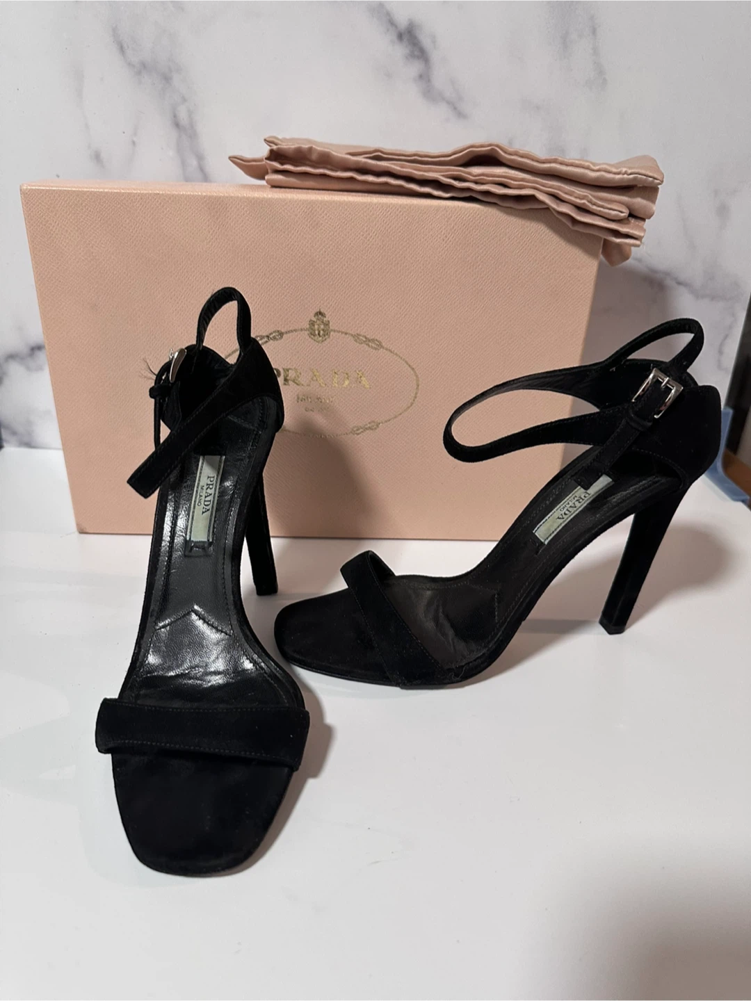 Prada Black Suede Ankle Strap Stiletto Heels - photo 4