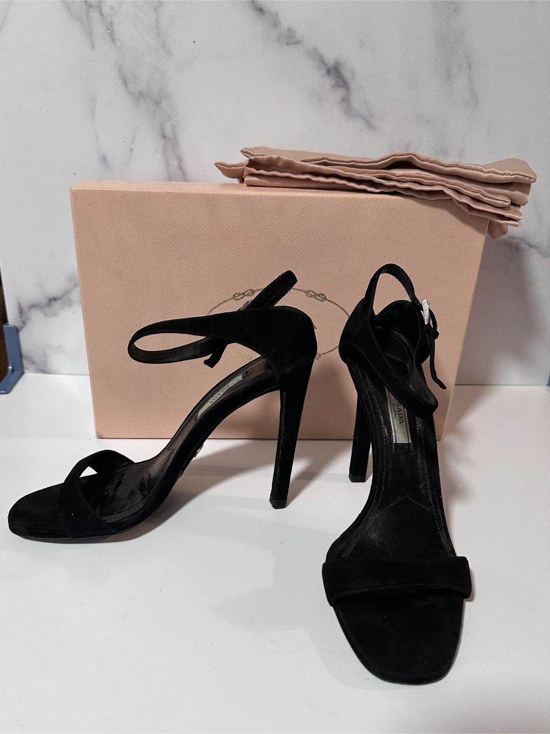 Prada Black Suede Ankle Strap Stiletto Heels - photo 3