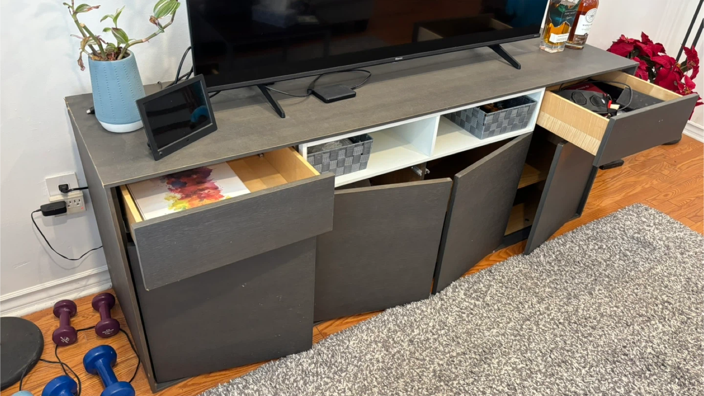 Dark Wood Entertainment Unit with Storage - photo 2
