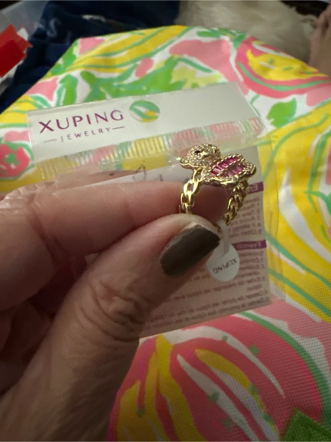 Xuping Jewelry Teddy Bear Ring with Pink and Clear Crystals - photo 3