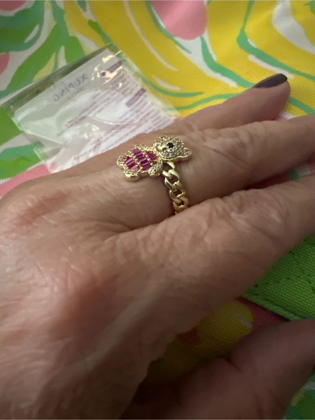 Xuping Jewelry Teddy Bear Ring with Pink and Clear Crystals - photo 2