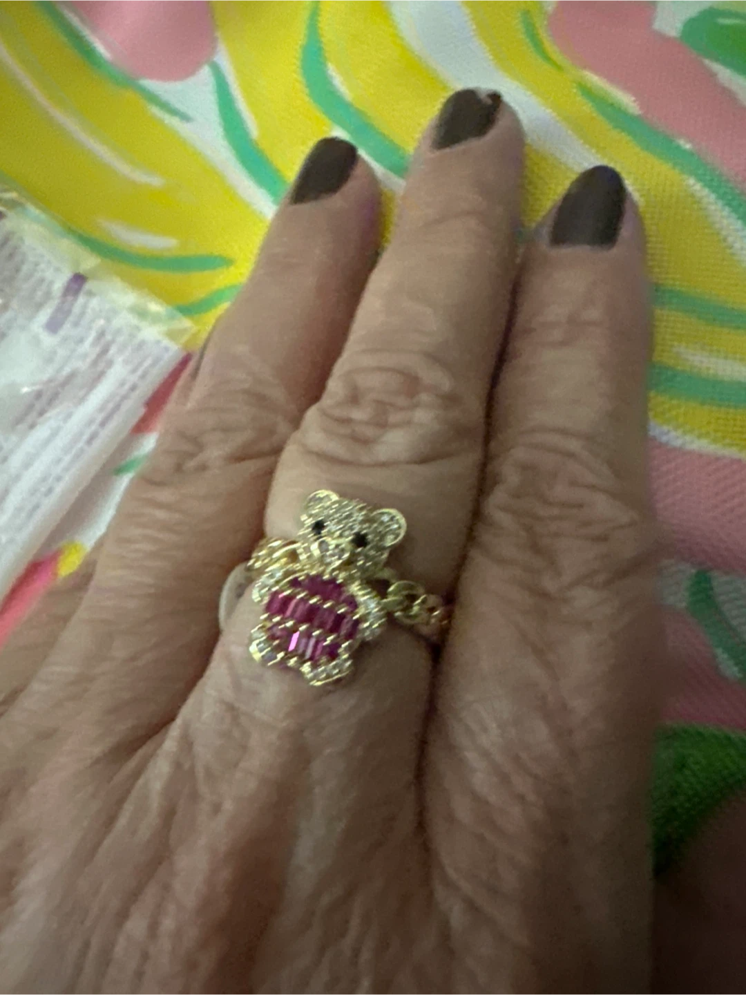 Xuping Jewelry Teddy Bear Ring with Pink and Clear Crystals