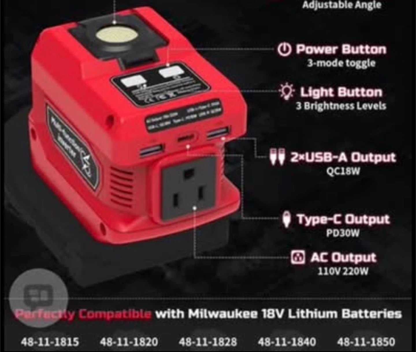 Red Multi-Function Power Inverter with LED Light - photo 5