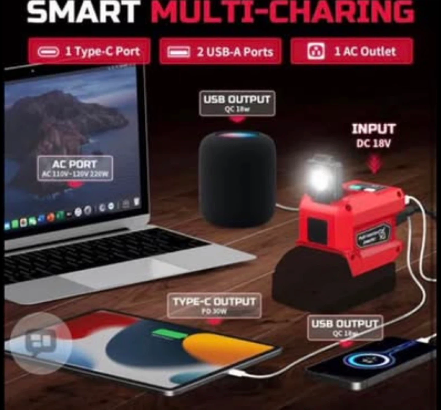 Red Multi-Function Power Inverter with LED Light - photo 3