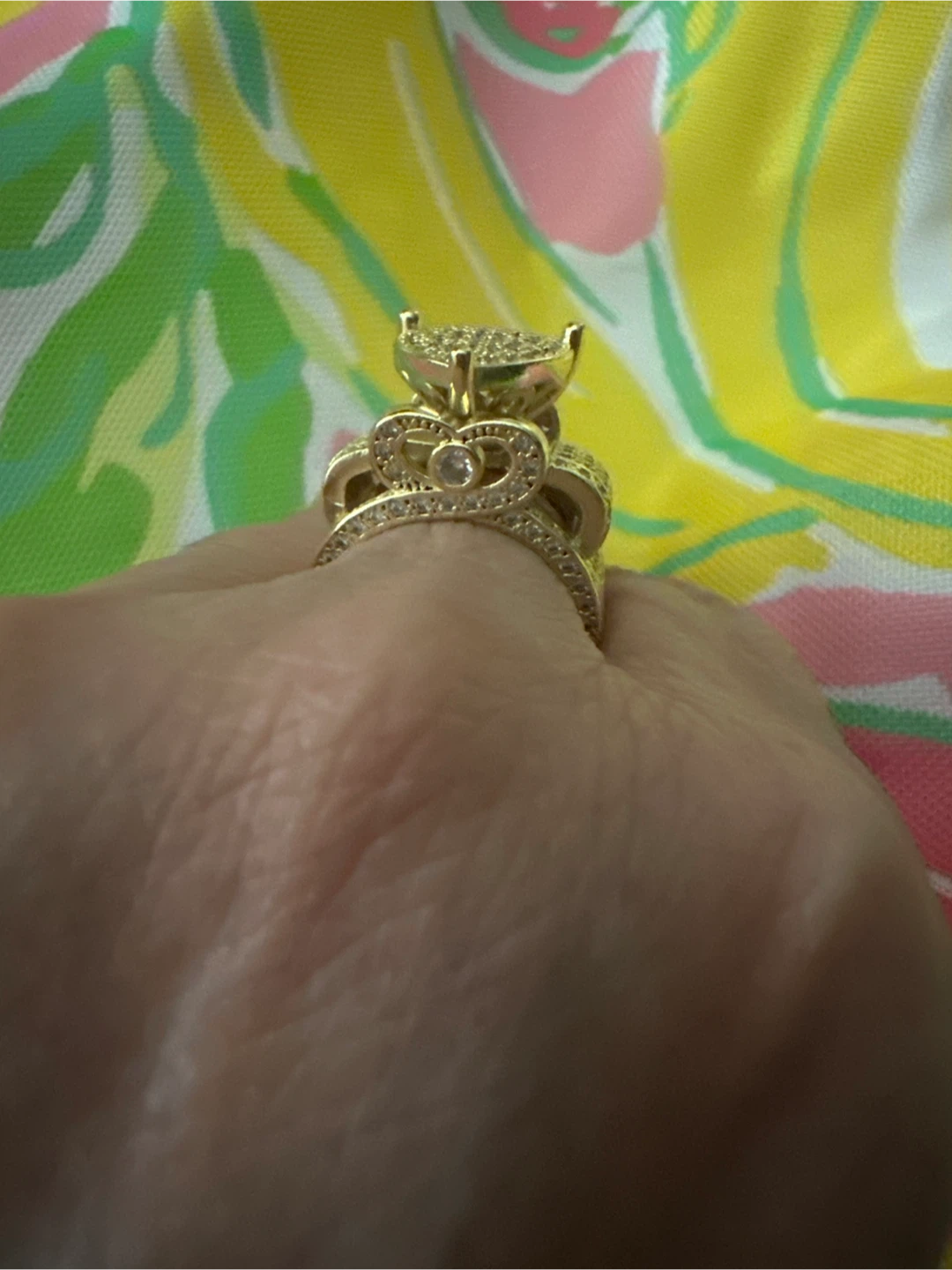 Gold Heart Ring with CZ Stones - photo 3