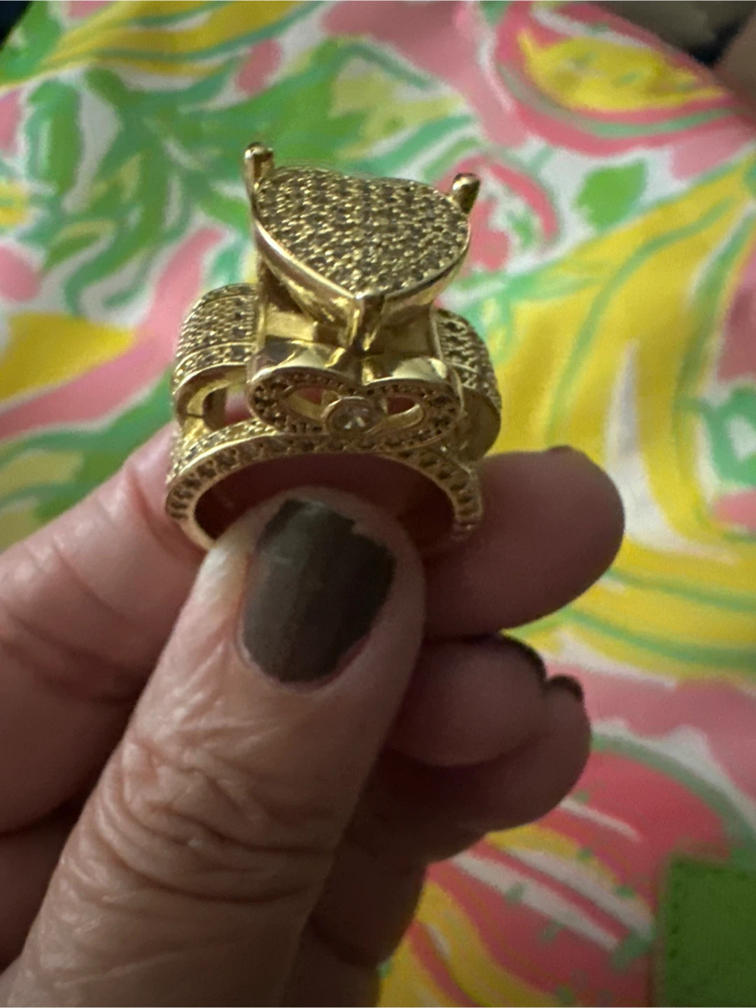 Gold Heart Ring with CZ Stones - photo 4