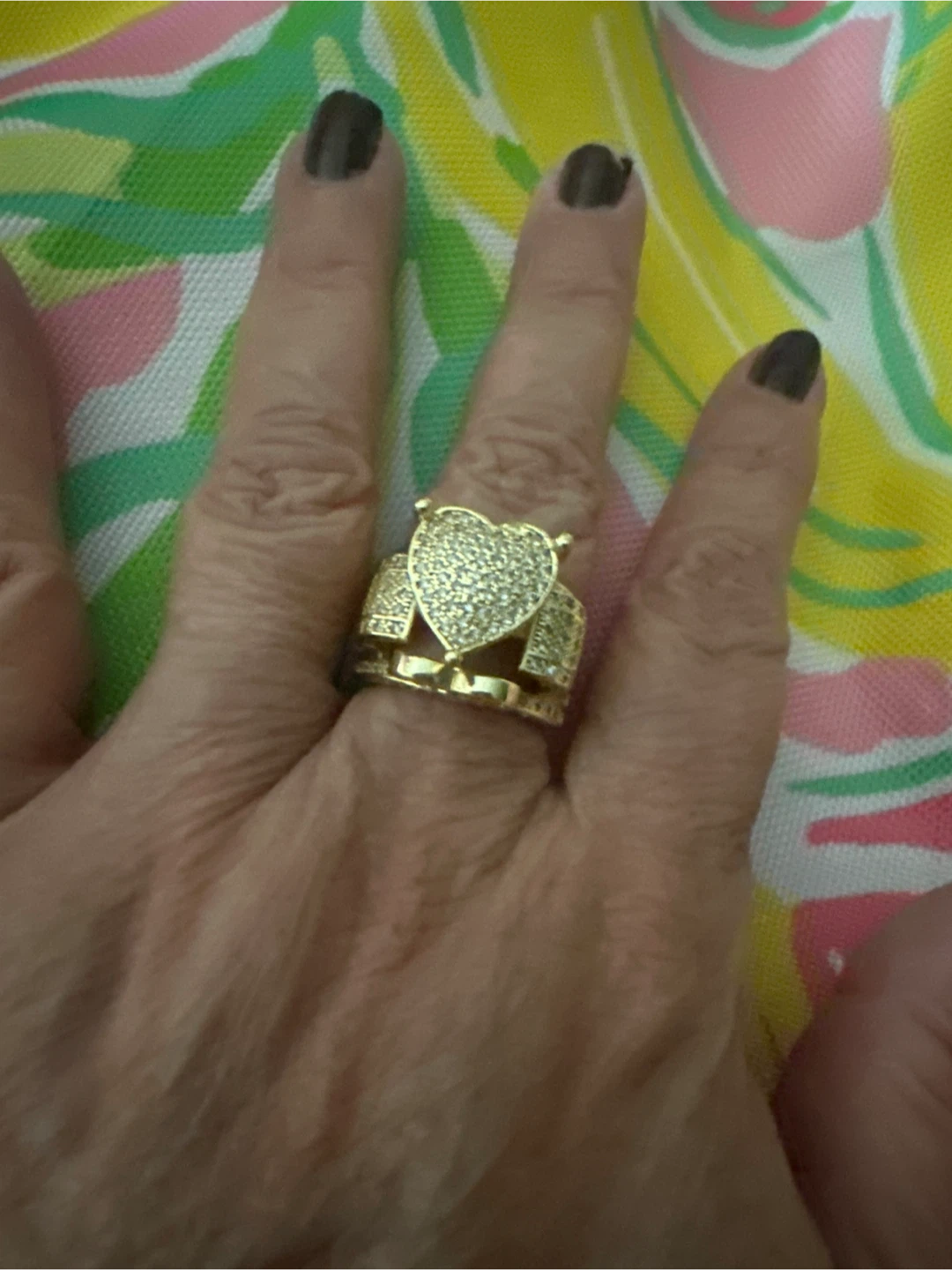 Gold Heart Ring with CZ Stones