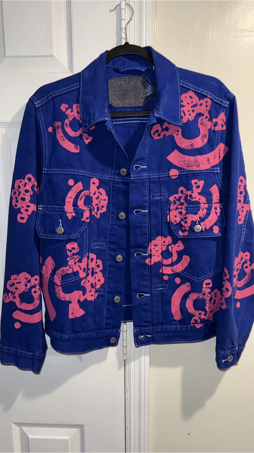 Levi's Blue Denim Jacket with Pink Abstract Print