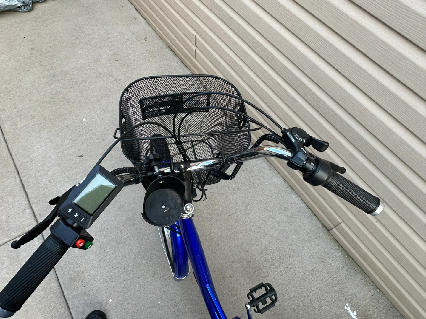 Blue Electric Tricycle with Basket