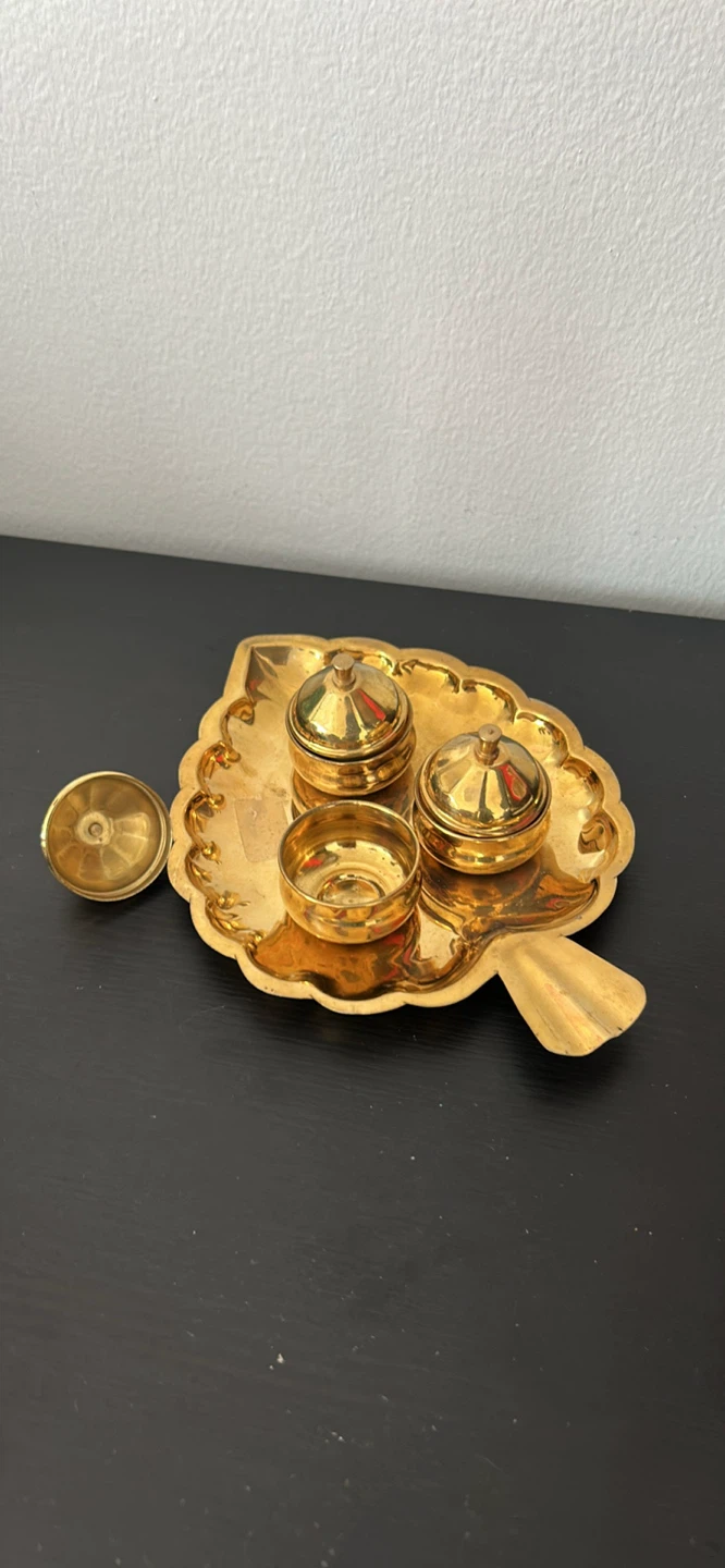 Brass Decorative Tray with Lidded Pots