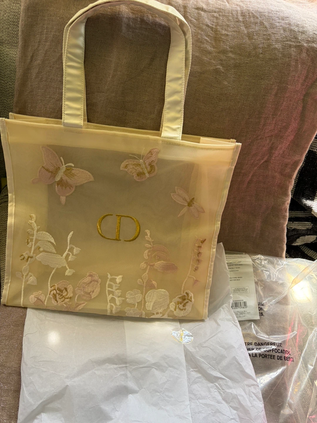 Dior Beauty Sheer Tote Bag with Butterfly Embroidery