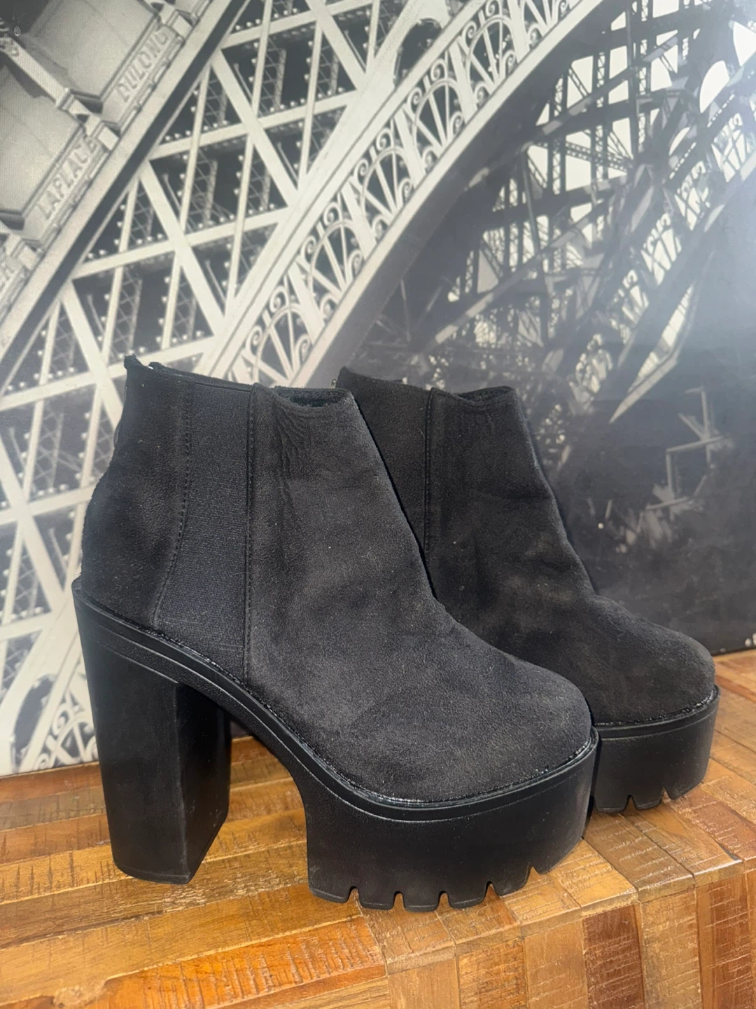 Black Faux Suede Platform Chelsea Boots - photo 2
