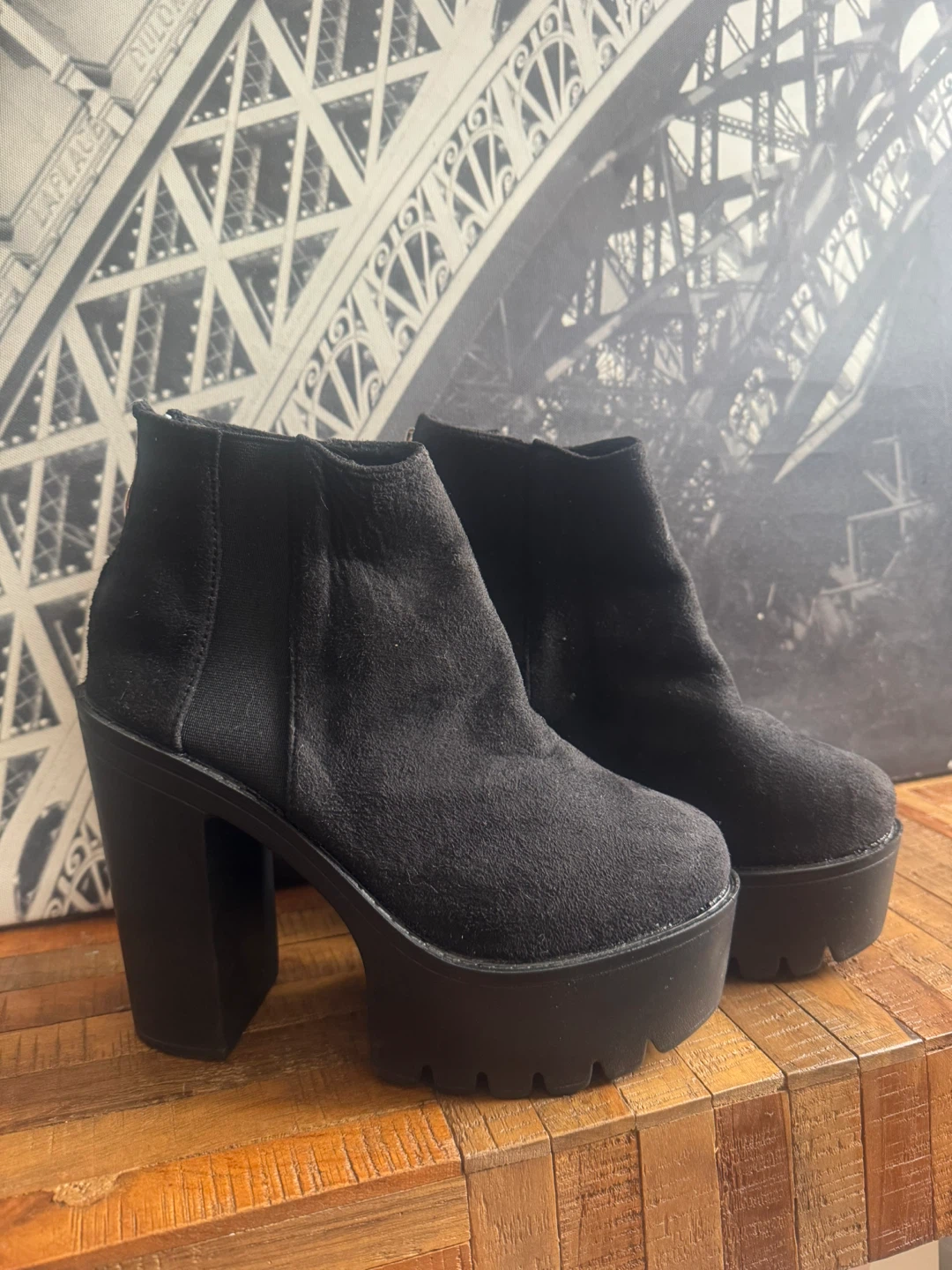 Black Faux Suede Platform Chelsea Boots