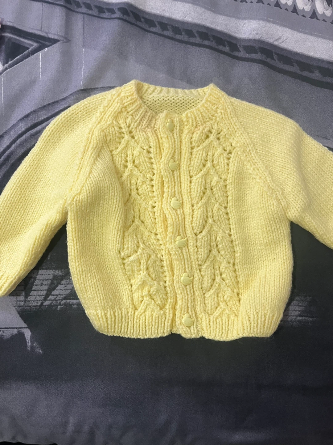 Yellow Cable Knit Baby Sweater hand knit British cotton