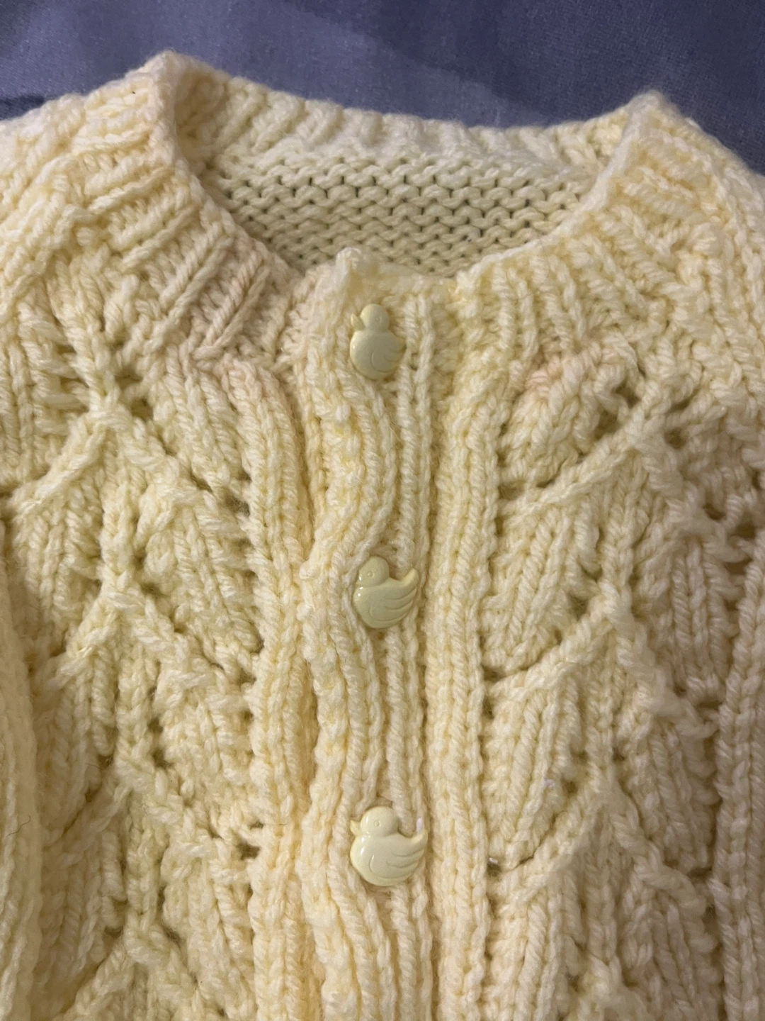 Yellow Cable Knit Baby Sweater hand knit British cotton - photo 3