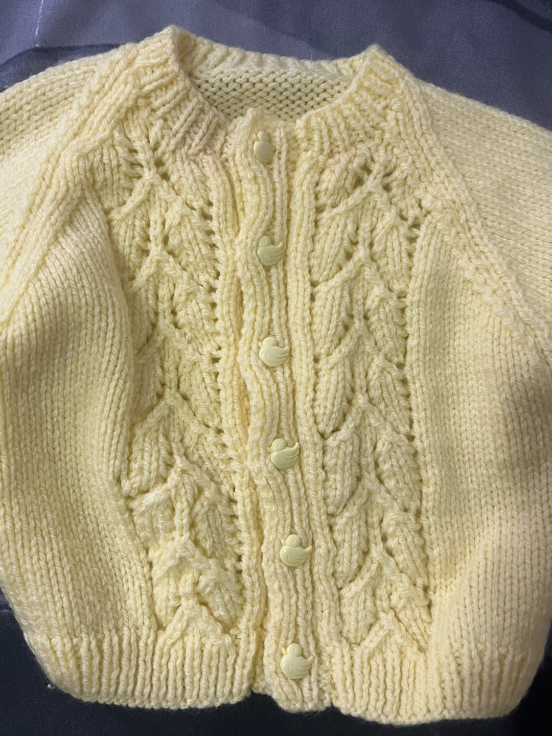 Yellow Cable Knit Baby Sweater hand knit British cotton - photo 2