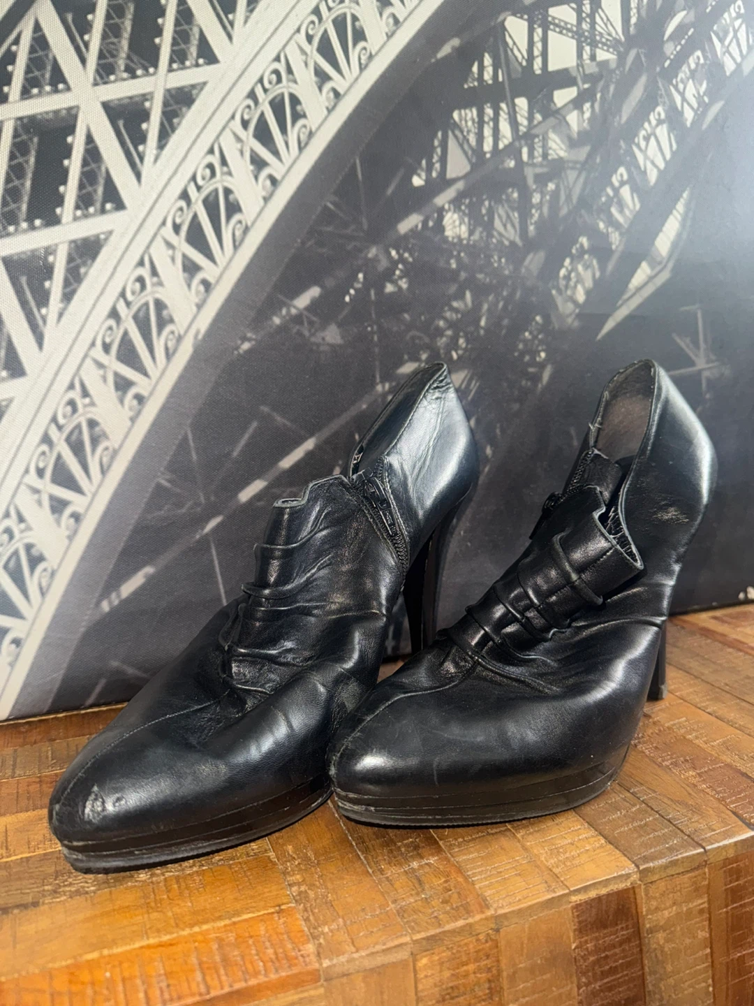Black Leather Ankle Boots with Zipper