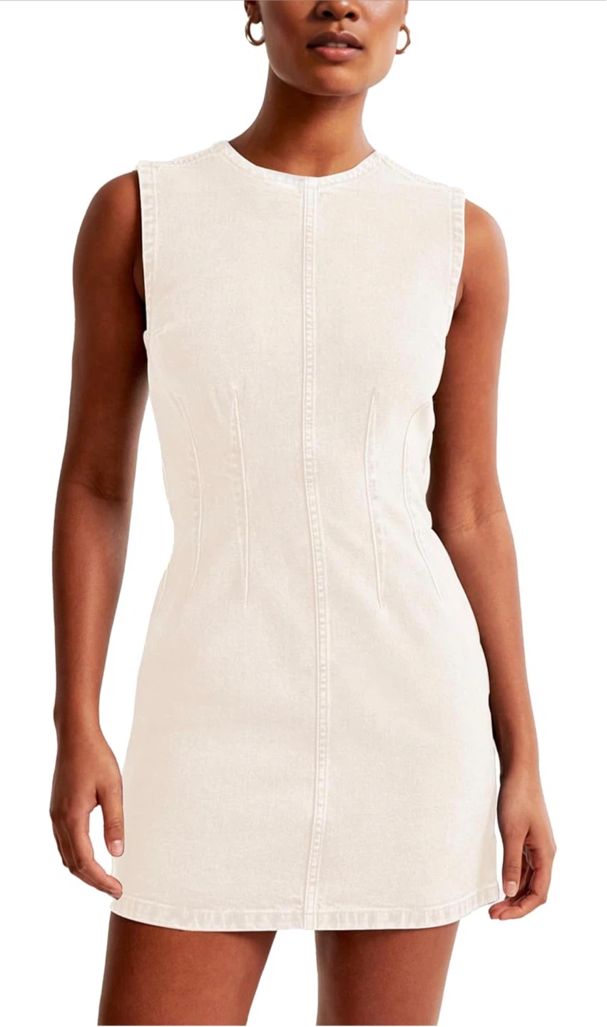 NEW Beige Sleeveless Denim Mini Dress – Size Medium