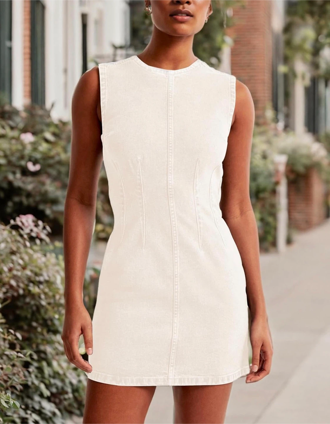 NEW Beige Sleeveless Denim Mini Dress – Size Medium - photo 5
