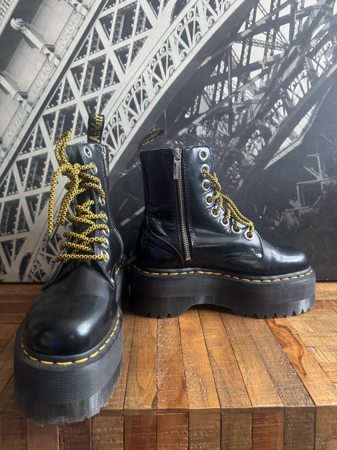 Dr. Martens Black Platform Boots with Yellow Laces Size 7 - photo 2