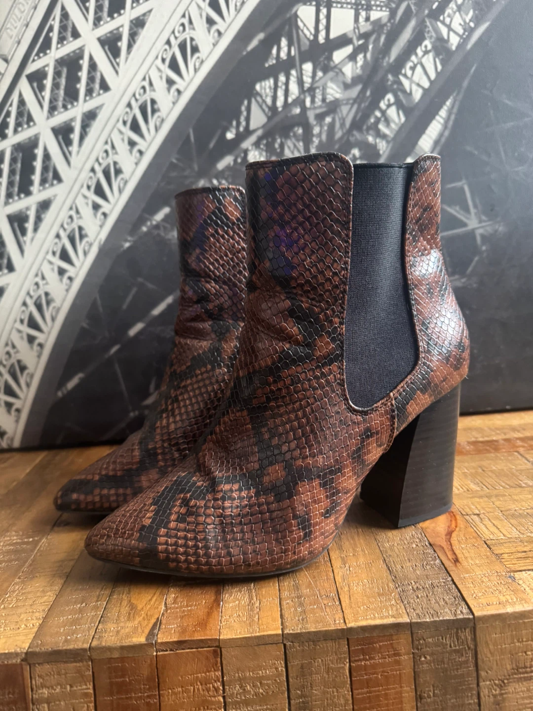 Brown Snake Print Heeled Ankle Boots - photo 2