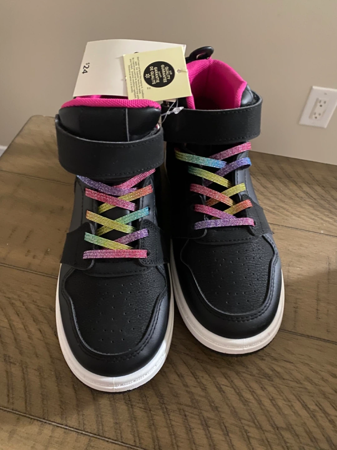George Kids Black High-Top Sneakers with Rainbow Laces Size 2