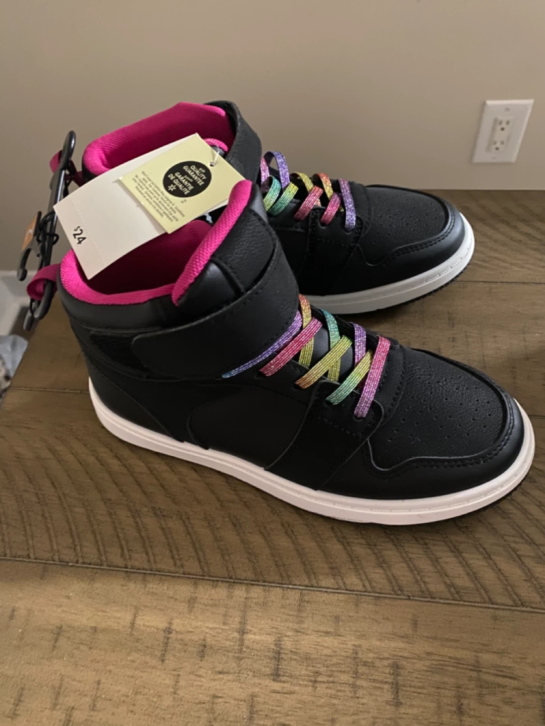 George Kids Black High-Top Sneakers with Rainbow Laces Size 2 - photo 2