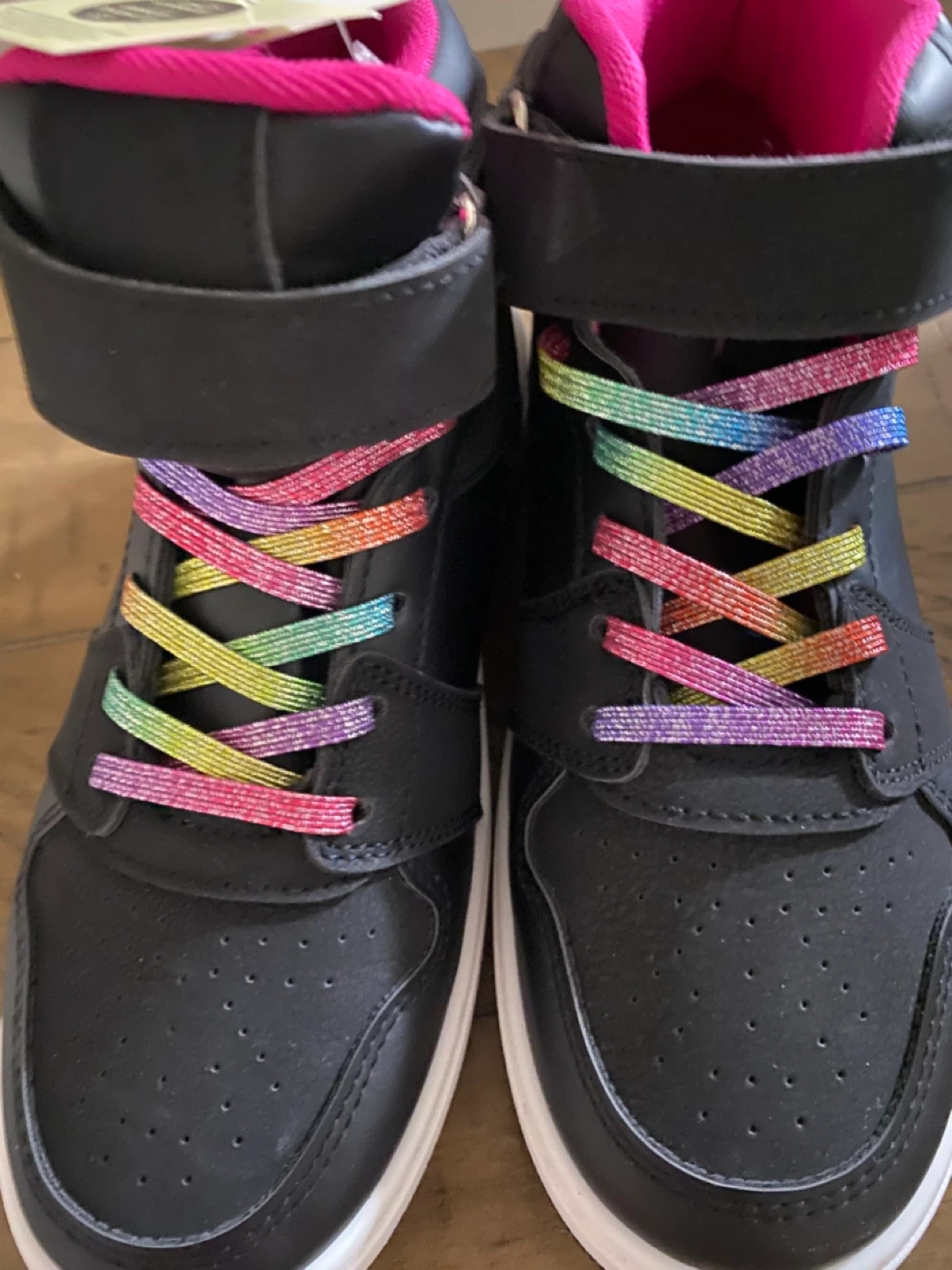 George Kids Black High-Top Sneakers with Rainbow Laces Size 2 - photo 3