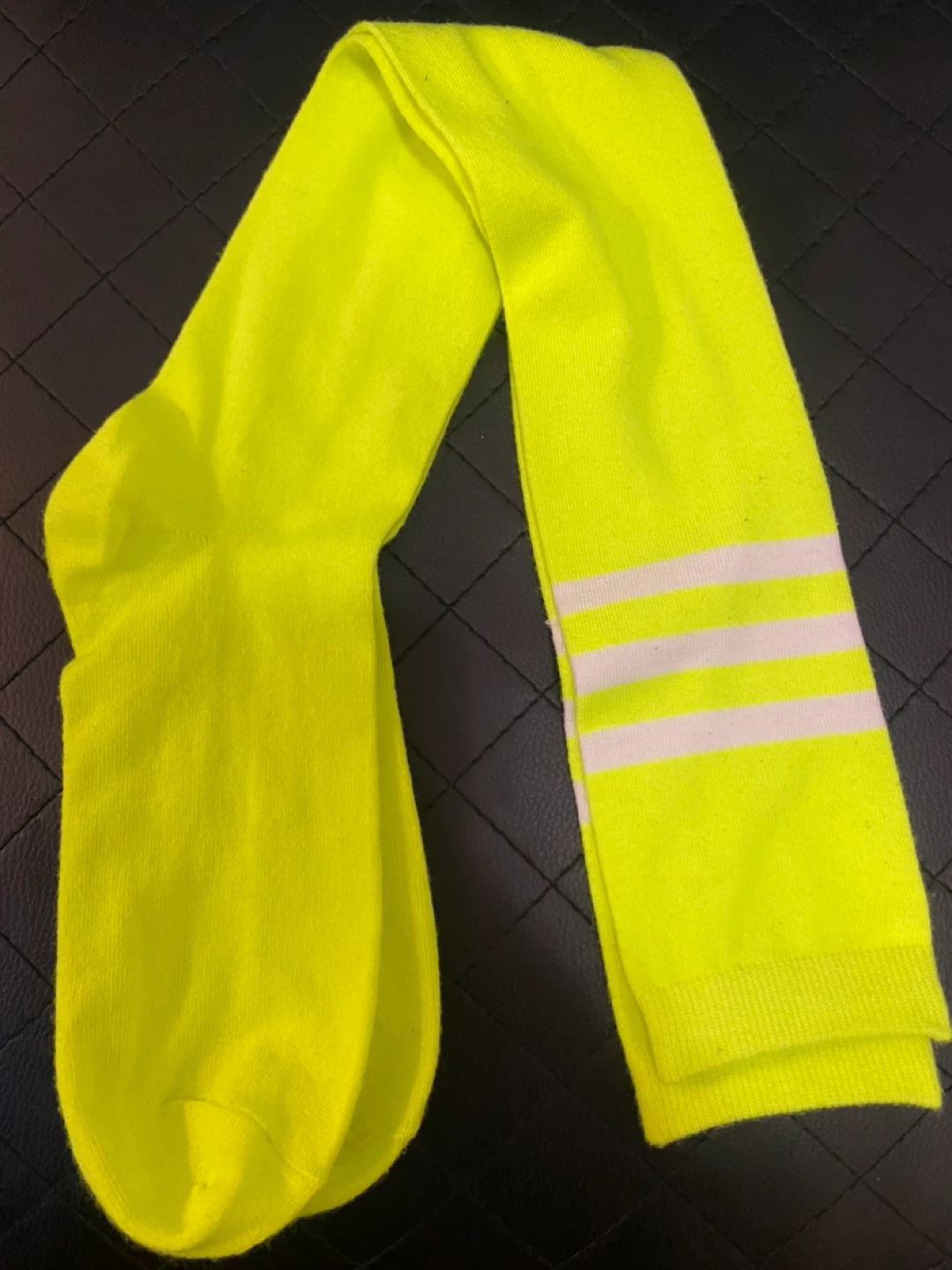 Neon Yellow Crew Socks with White Stripes