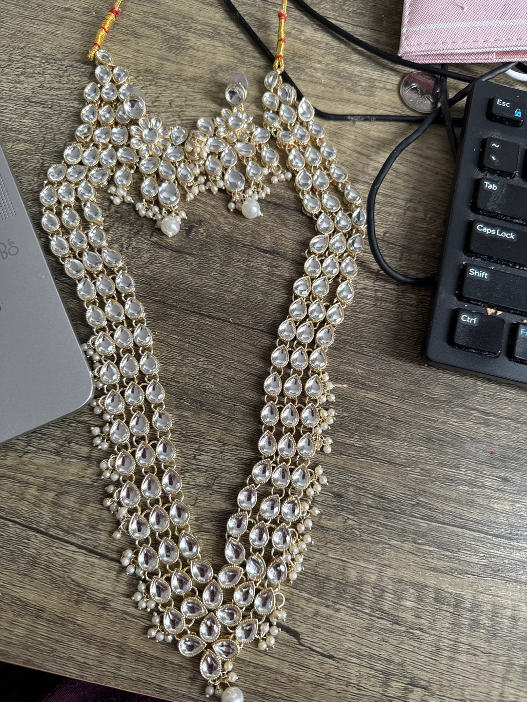 Gold Tone Indian Bridal Necklace Set with Earrings