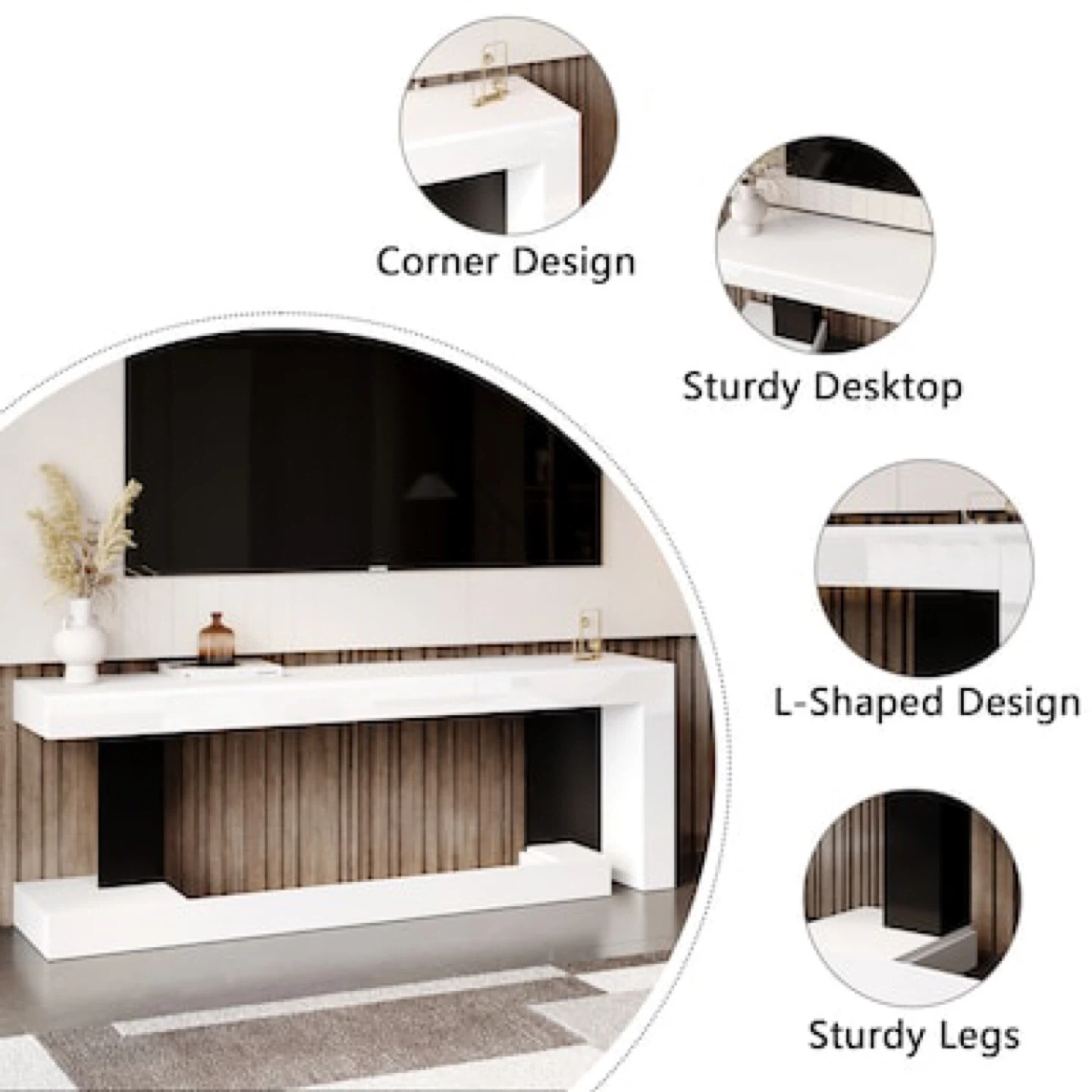 Modern White TV Stand Console Table - photo 3
