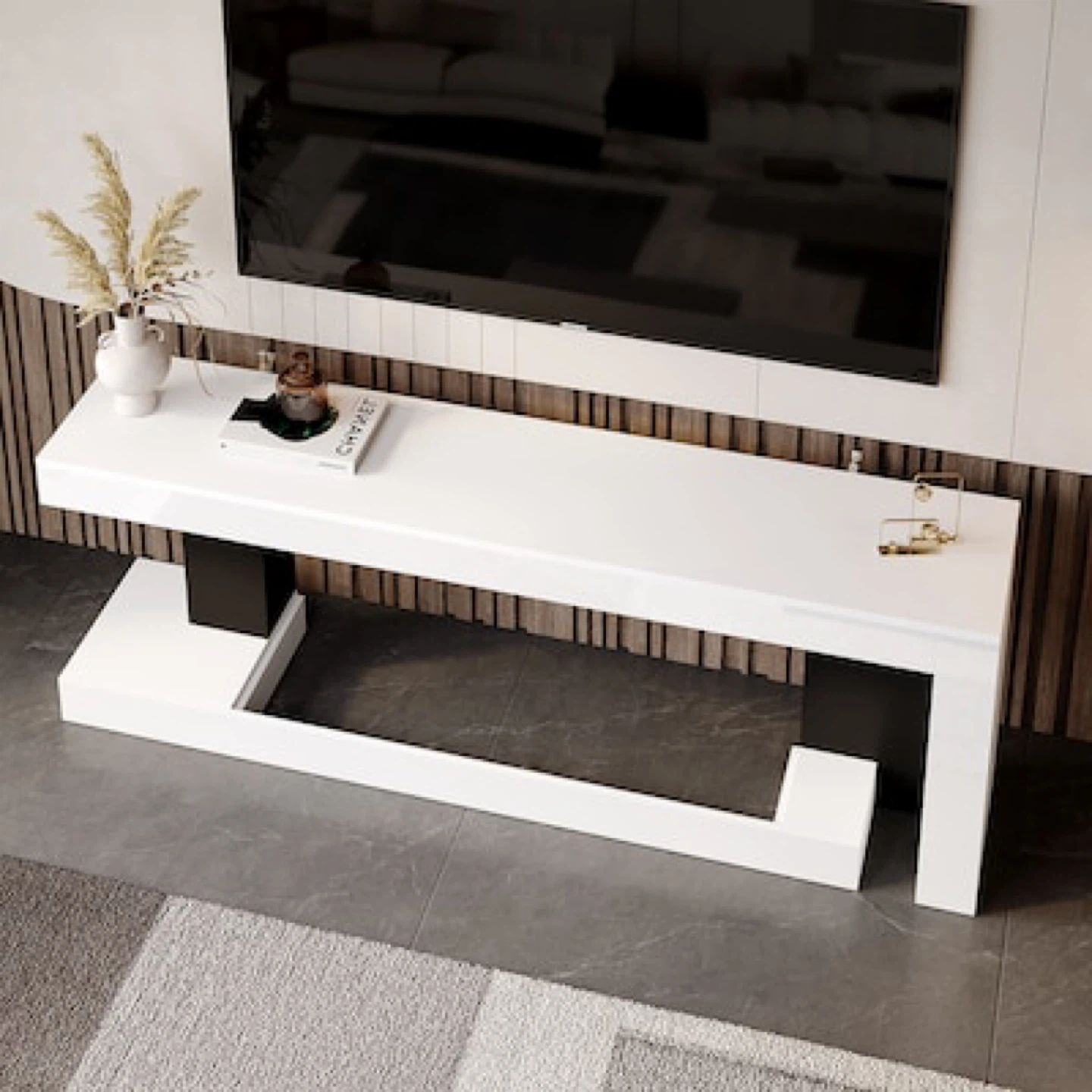 Modern White TV Stand Console Table - photo 2