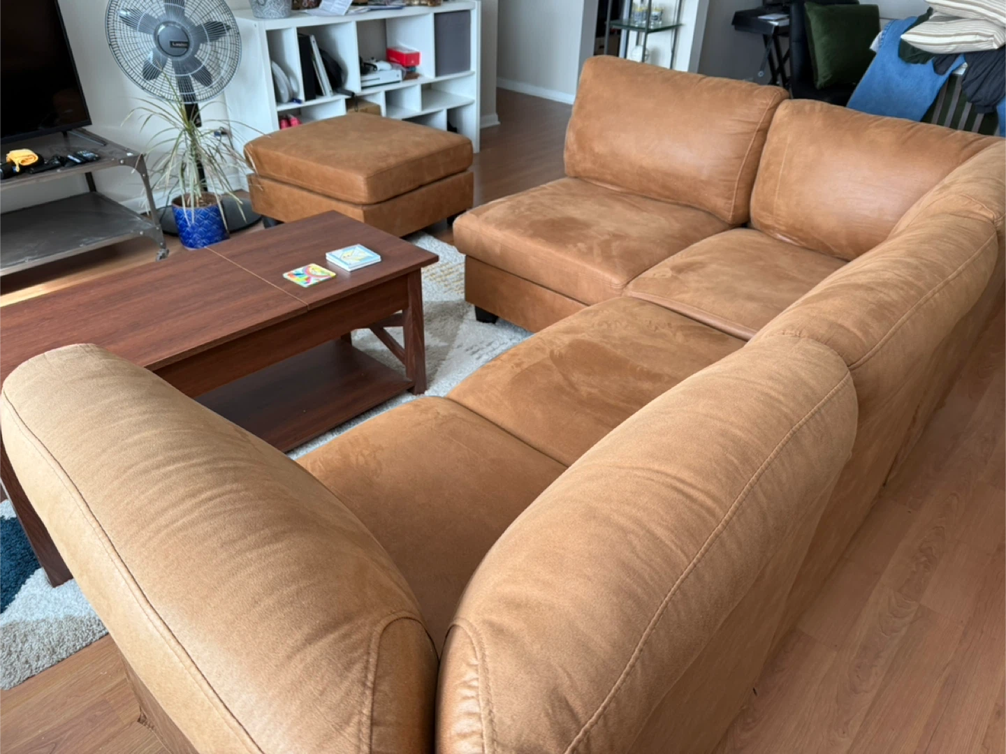 Brown Artificial Suede Sectional Sofa with Ottomans - photo 2