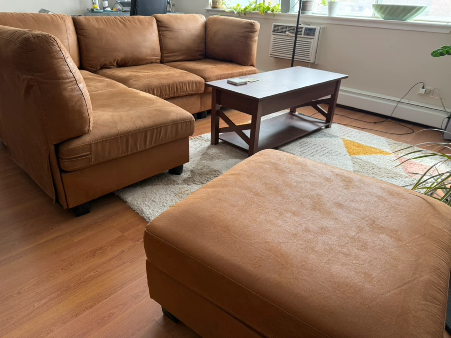 Brown Artificial Suede Sectional Sofa with Ottomans - photo 3