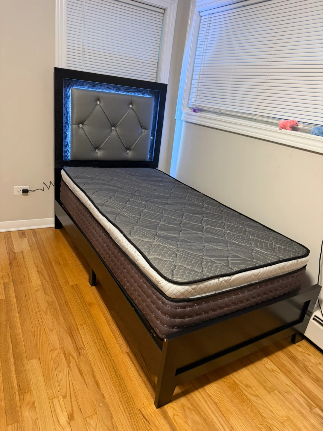 Twin Bed Frame with Tufted Headboard and Mattress - photo 3