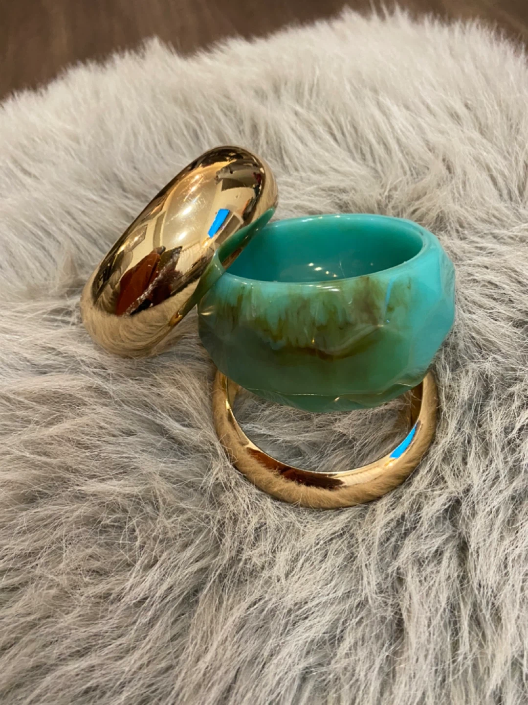 Set of 3 Gold and Teal Bangles (read description) - photo 2