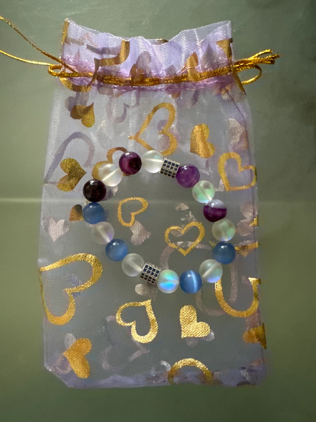 Beaded Bracelet with Purple, Blue, and White Stones - photo 2