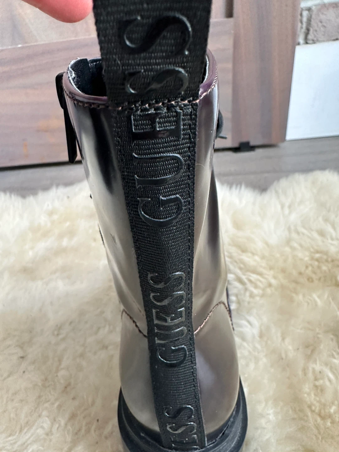GUESS Women's Size 7.5M Burgandy/Black Patent Combat Boots - photo 5