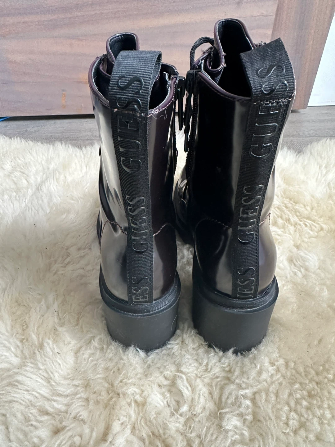 GUESS Women's Size 7.5M Burgandy/Black Patent Combat Boots - photo 2