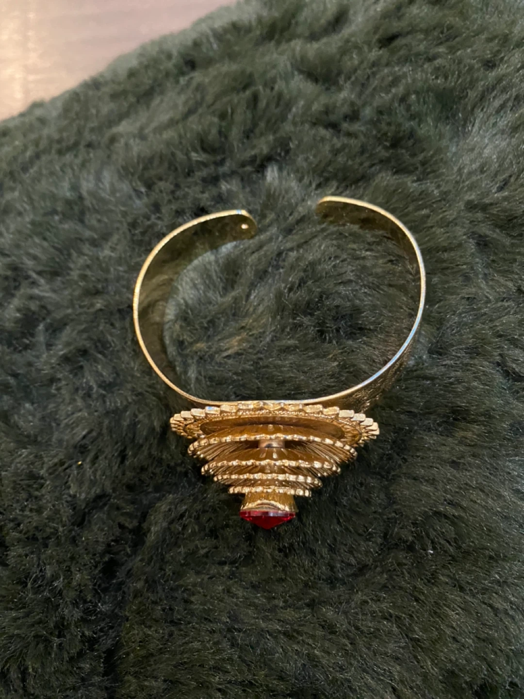 Gold Tone Cuff Bracelet with Red Jewel Accent - photo 4