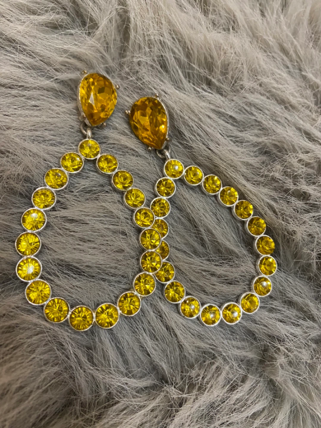 Yellow Teardrop Dangle Earrings with Rhinestones - photo 2