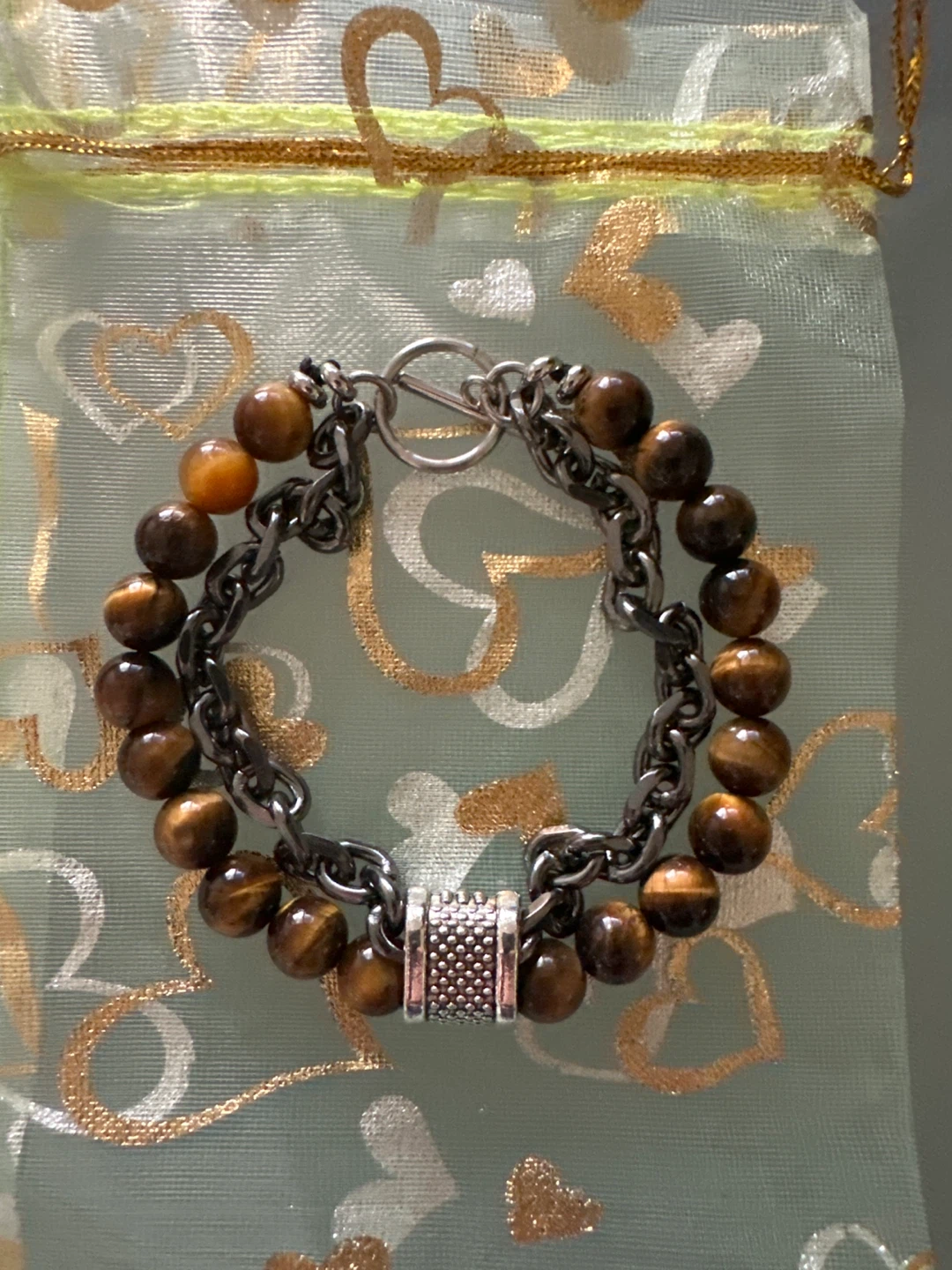 Tigers Eye and Chain Beaded Bracelet - photo 2