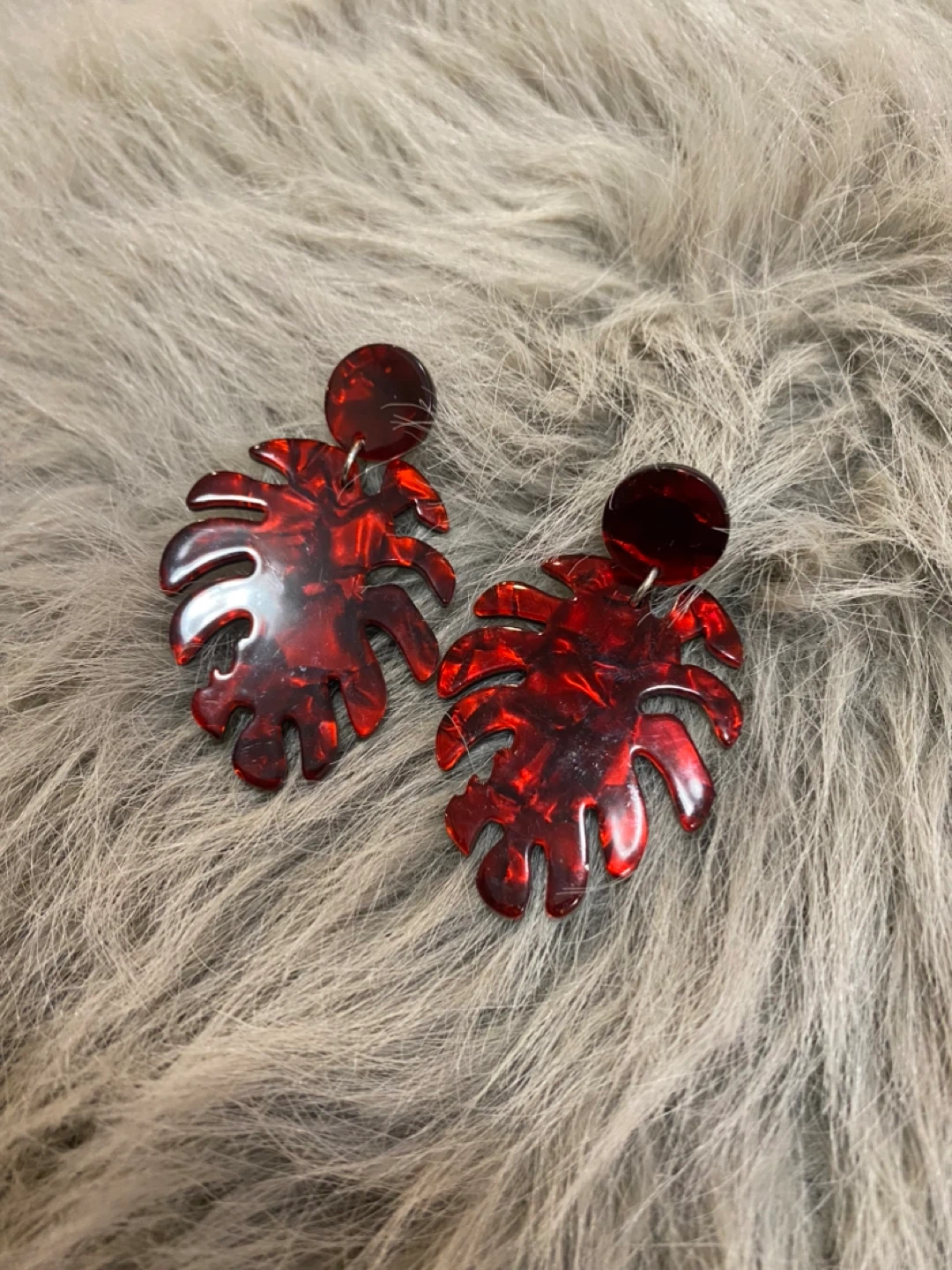 Leaf Dangle Earrings - Red and Black