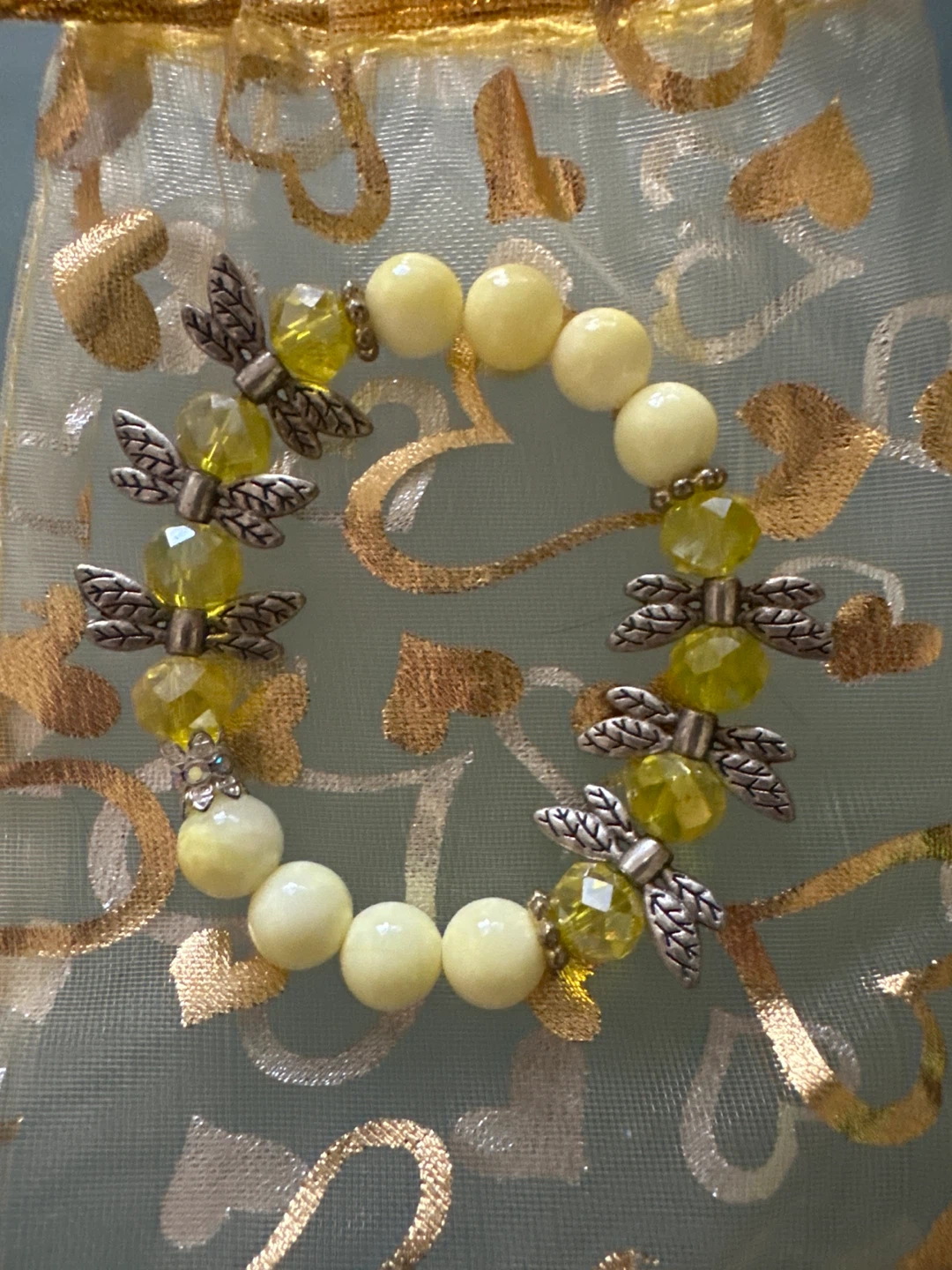 Yellow Beaded Bracelet with Dragonfly Charms - photo 2