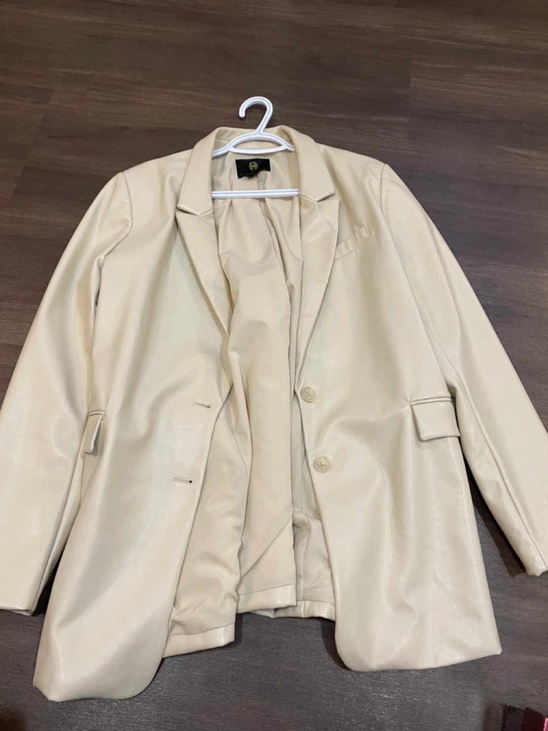 Women's Faux Leather Blazer - Cream