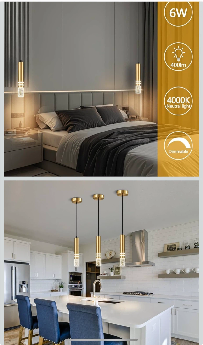 Gold Pendant Light Fixture with K9 Crystal and Adjustable Height - photo 3